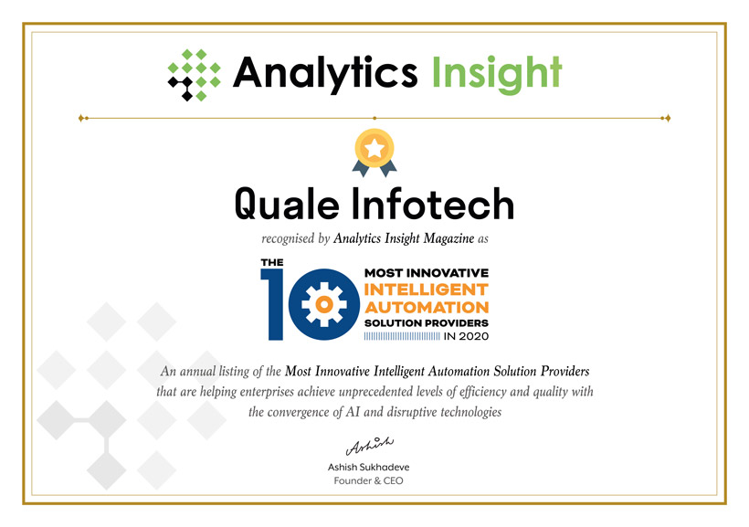 Quale Infotech - 10 Most Innovative Intelligent Automation Solution Providers 2020