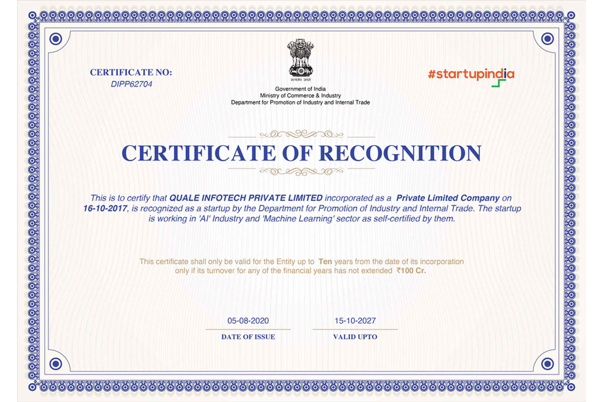 Quale Infotech is an Indian Government Certified Startup