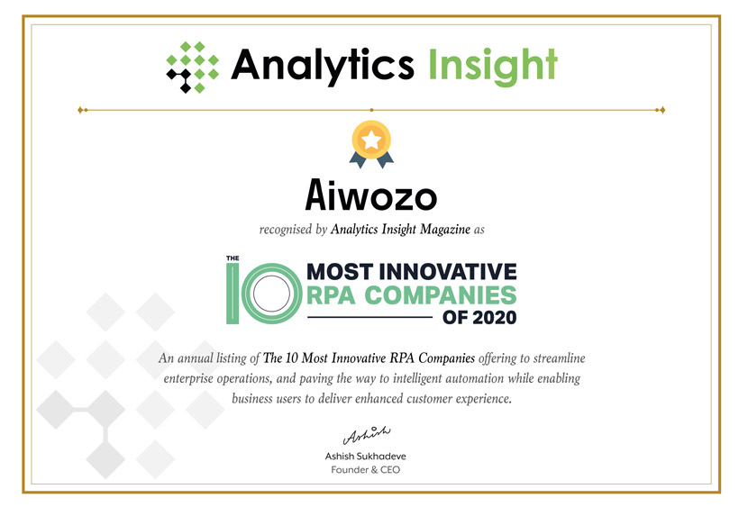 Aiwozo Among the 10 Most Innovative RPA Companies of 2020