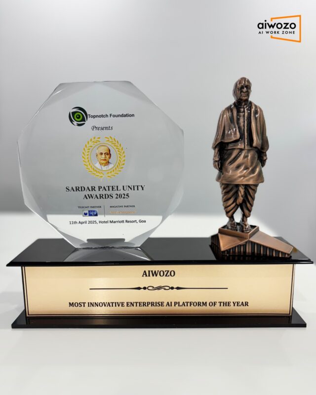 It is a moment of immense pride for us to have our product @aiwozo recognized as the “Most Innovative Enterprise AI Platform of the Year” at the prestigious Sardar Patel Unity Summit & Award 2025!This honor belongs to the entire team, our partners, and our valued Aiwozo clients who inspire us every day.Our sincere thanks to the organizers and the esteemed dignitaries for acknowledging our commitment to creating impactful AI solutions.Watch the event highlights at https://youtu.be/RyKaRmS-_5c?feature=shared&t=555#SardarPatelUnitySummit #EnterpriseAI #Automation #DigitalTransformation #sardarpatel2025 #Aiwozo #Quale @topnotchfoundation